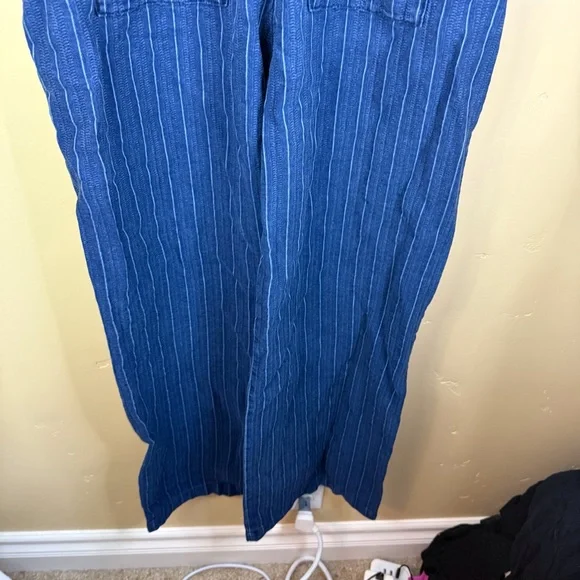 Anthro ett:twa Jumpsuit Womens Blue Denim Size SP Peplum Ruffled Striped Boho - Picture 13 of 13